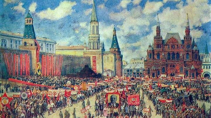 Константин Юон «Первомайская демонстрация на Красной площади» (1929)