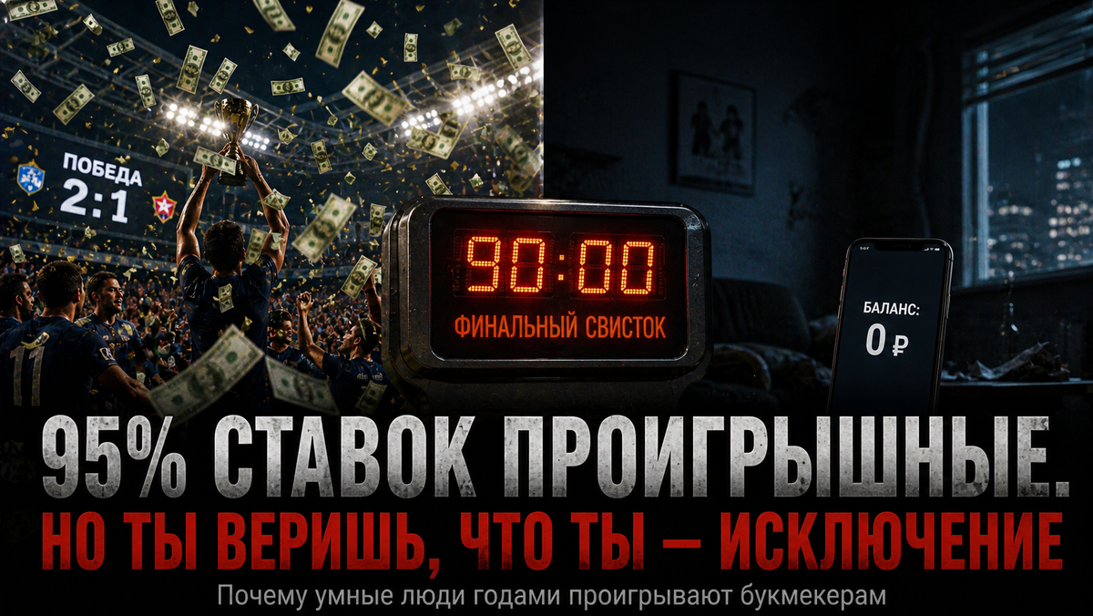 Часы на финальном свистке, слева стадион и деньги, справа пустая комната с телефоном.