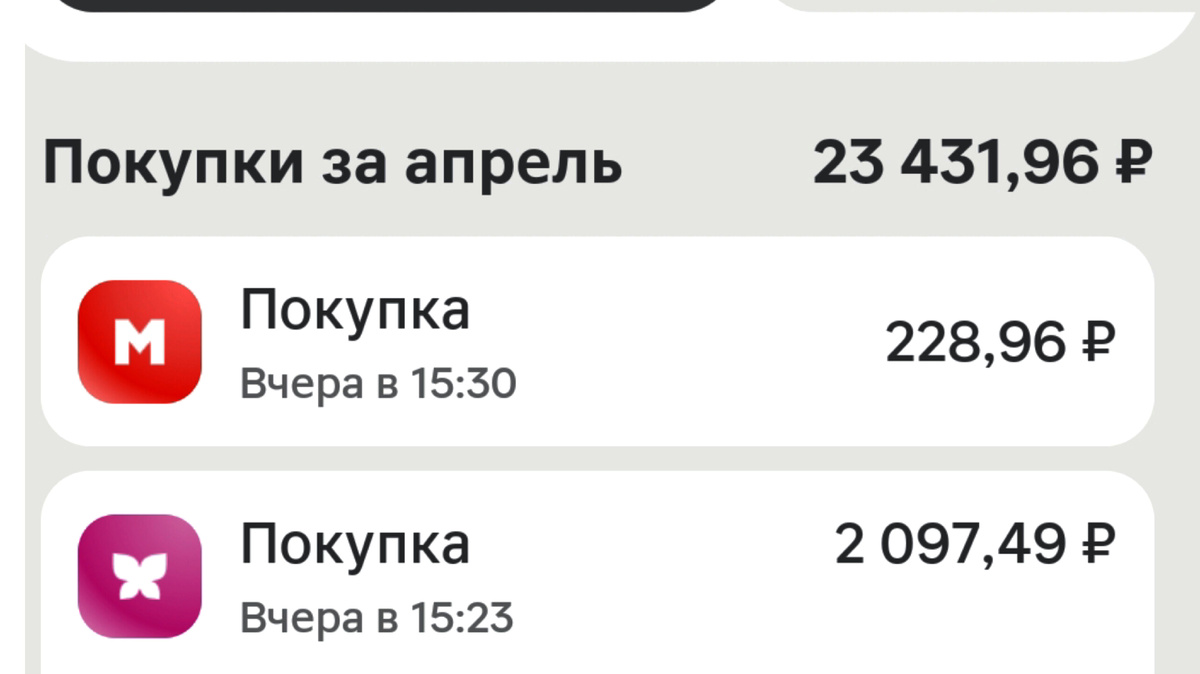 Мои покупки в сети Магнит за прошлый месяц