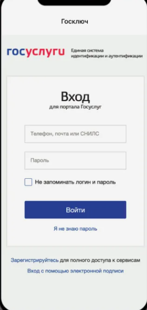 Экран авторизации через Госуслуги