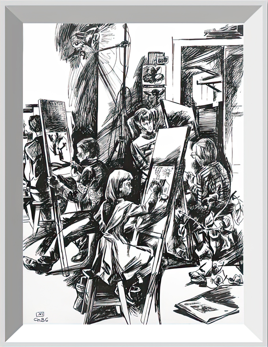 Подчайнов С.Т. «Студия. Урок рисования», 1986 г. Источник: ©архив семьи С.Т. Подчайнова.