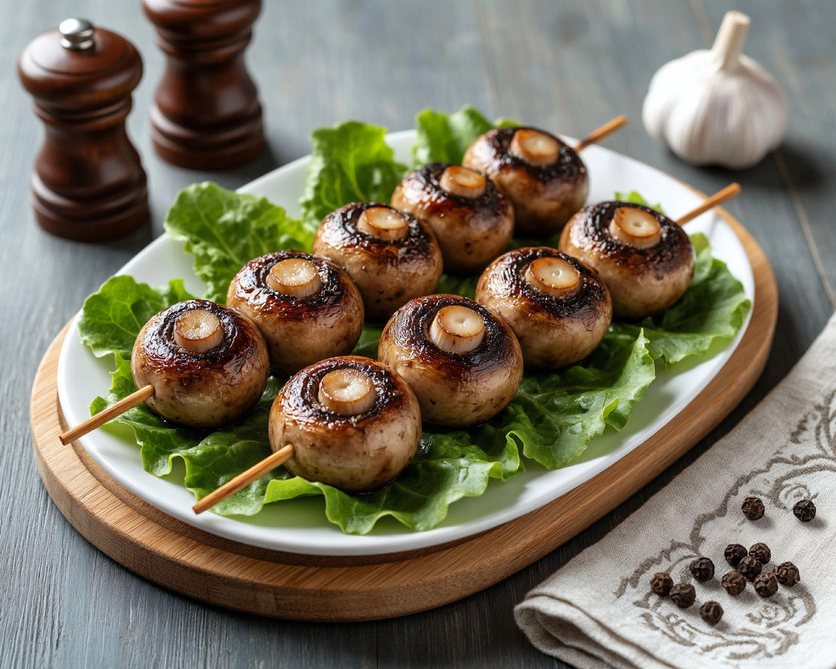 Ароматный шашлык из шампиньонов на мангале: просто и вкусно. Пошаговый рецепт 🪵🔥😋