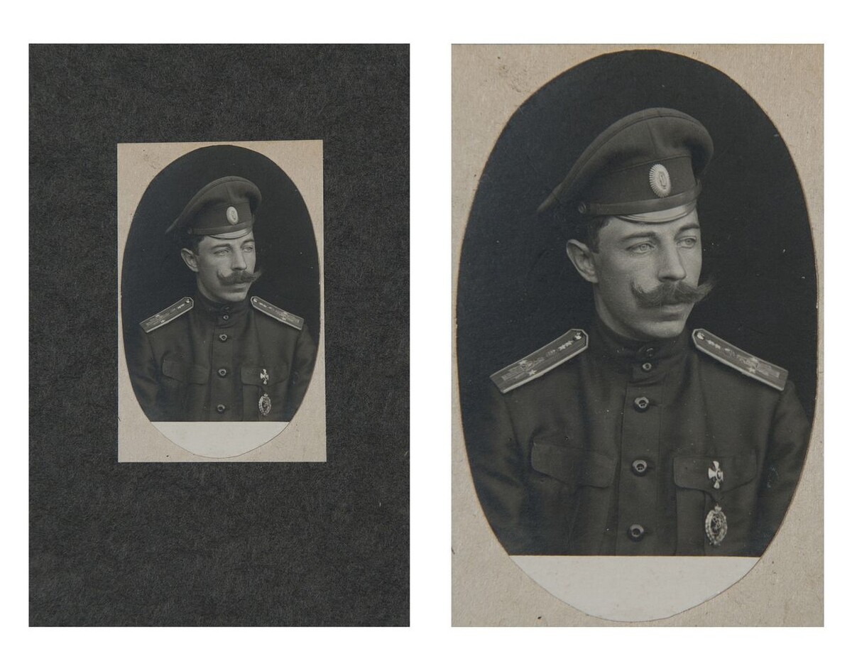 Фото штабс-капитана 12-го гренадерского Астраханского Императора Александра III. Неизвестная мастерская, Россия, 1914-1917 гг. Размер 73х48 мм. Офицер изображен во френче, с полковым знаком и знаком об окончании Александровского училища в Москве на груди. Ссылка: https://www.auction-imperia.ru/wdate.php?t=offline&i=25040 Открываем список штабс-капитанов полка на 04.01.1914 г. Из всех, кто окончил Александровское военное училище в Москве и фотографий которых нет, подходят двое: штабс-капитан Рыков Евгений Дмитриевич (уроженец Московской губернии) и штабс-капитан Скворцов Герман Георгиевич (уроженец Астраханской губернии).