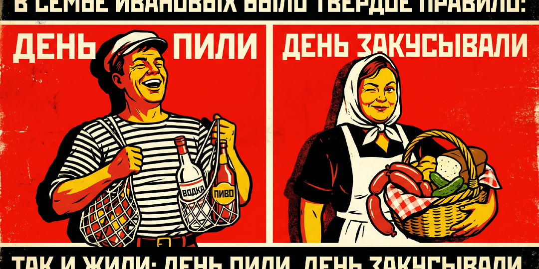 Один день за продуктами ходит муж, другой жена. Так и жили: день пили, день закусывали