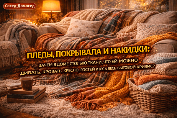 Пледы, покрывала и накидки – зачем в доме столько ткани, что ей можно накрыть диван, кровать, кресло, гостей и весь бытовой кризис 😄