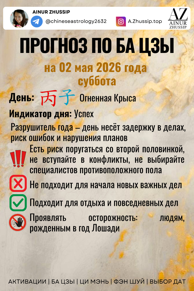 Прогноз по Ба Цзы на 02.05.2026 г.
