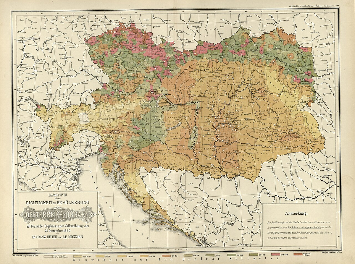 Карта Австро-Венгерской империи — 1887 г.