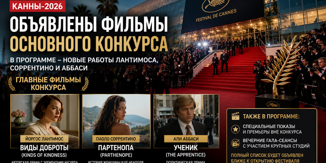 Канны-2026: объявлен основной конкурс - Лантимос, Соррентино и Аббаси в списке