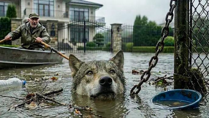 Дядя Вова спасался от наводнения и увидел волка, привязанного к цепи, который тонул. Он спас его. А волк поблагодарил когда это было нужно