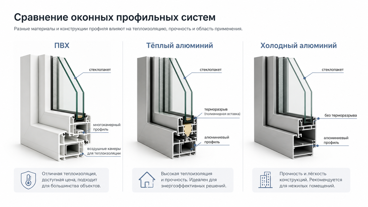 В смете должен быть указан не просто ‘профиль’, а конкретная система и комплектация.