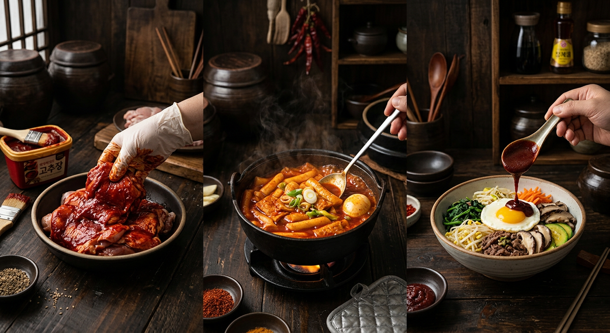 Один кочхуджан — три совершенно разных применения. Маринад для мяса, соус для тток-поки, заправка для салата. Паста настолько универсальна, что в корейских домах её не убирают в шкаф — она всегда на столе