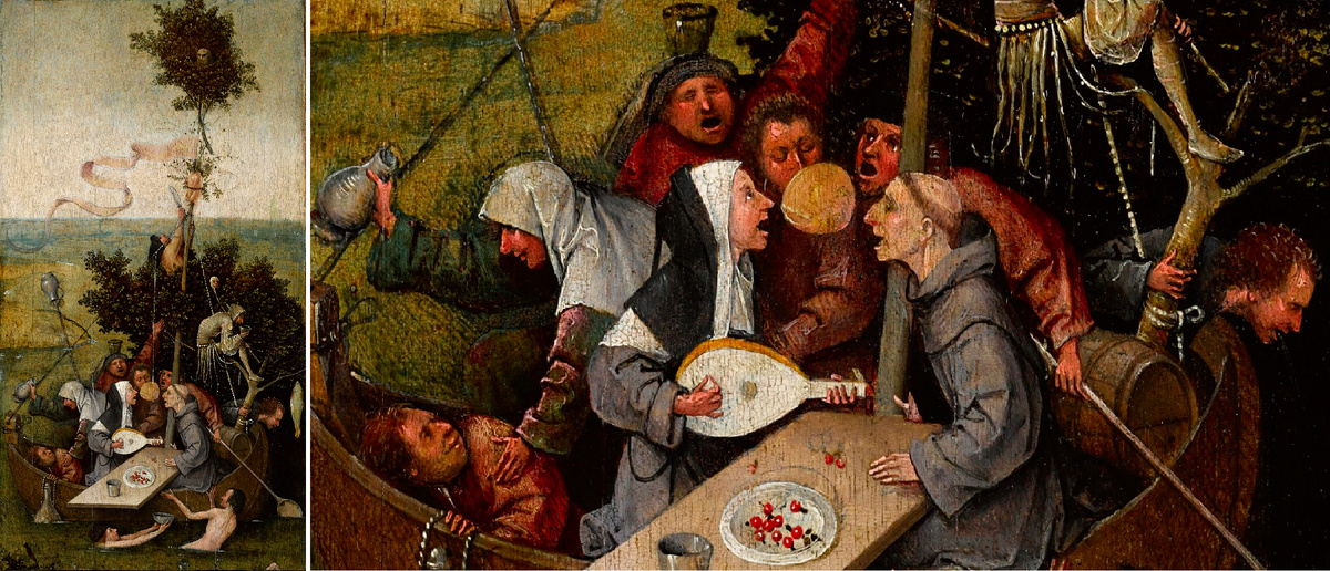 Иероним Босх. «Корабль дураков» (фрагмент), 1495–1500 годы. Лувр, Париж