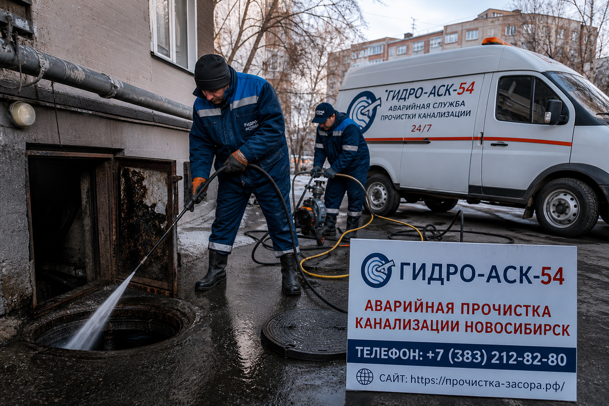 Прочистка канализации в Новосибирске Гидро-АСК-54 — Круглосуточно Срочно Цена от 800 ₽