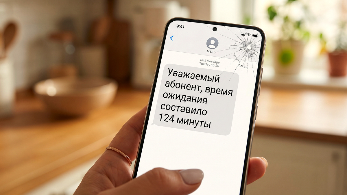 Ожидание — 124 минуты. SMS от оператора пришло сразу, как я нажала на кнопку.