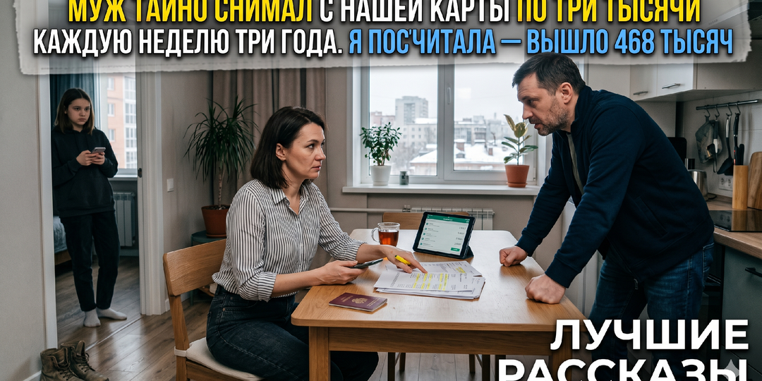 Муж тайно снимал с нашей карты по три тысячи каждую неделю три года. Я посчитала — вышло 468 тысяч