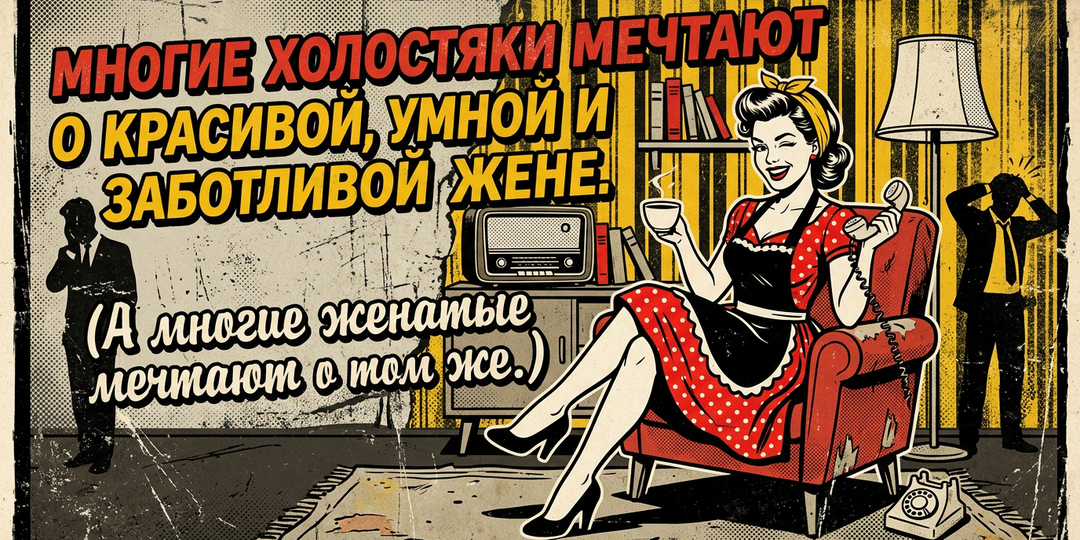 – Многие холостяки мечтают о кpасивой, умной и заботливой жене. – Женатые мечтают о том же