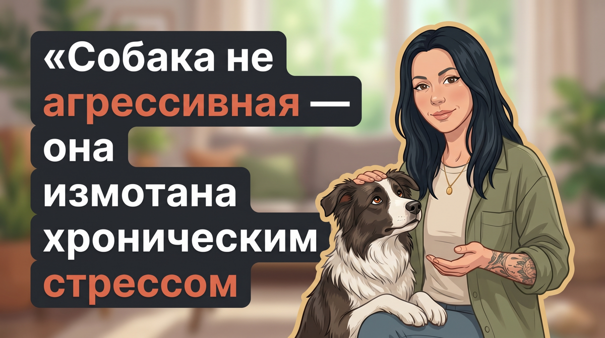    Обложка статьи о хроническом стрессе собаки и мягкой помощи ей. Анна Марковская