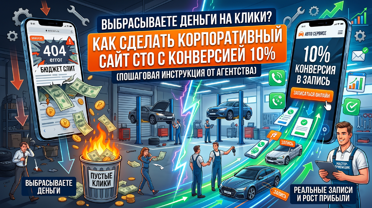 Выбрасываете деньги на клики? Каким должен быть сайт автосервиса, чтобы конвертировать 10% посетителей в реальную запись.