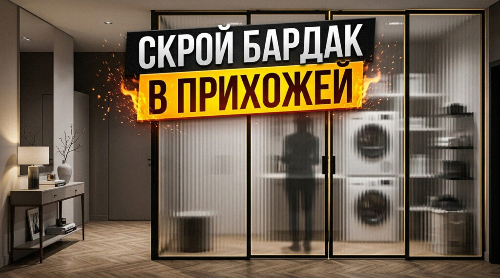    Пример грамотного зонирования постирочной зоны с маскировкой техники в интерьере. GarderobSystem