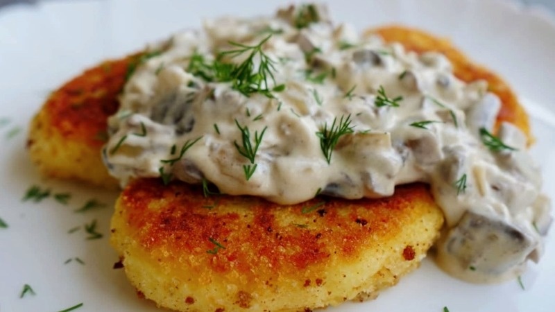 Картофельные котлеты с грибным соусом