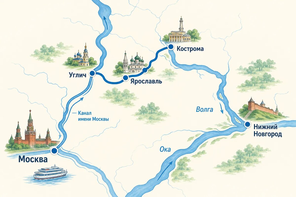 Основные направления речных круизов из Москвы