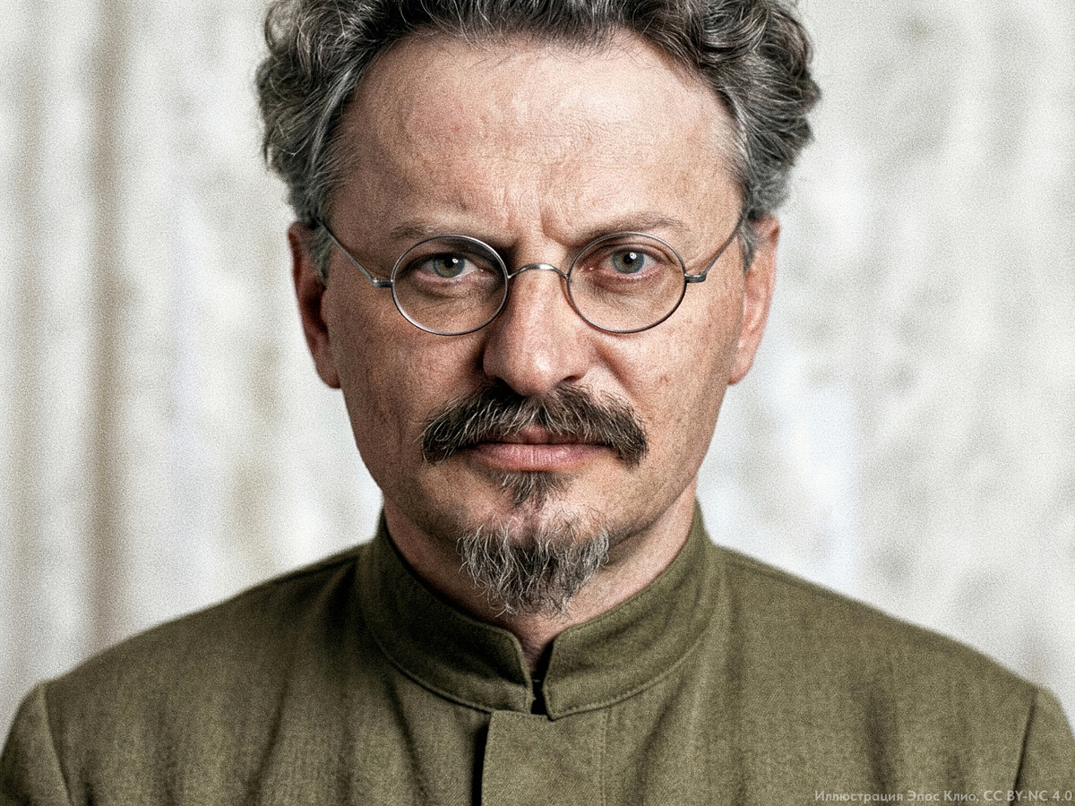 Лев Давидович Троцкий, он же Лейб Давидович Бронштейн, считавший себя единственным наследником Ленина. Иллюстрация на основе фотографии, Эпос Клио, CC BY-NC 4.0.