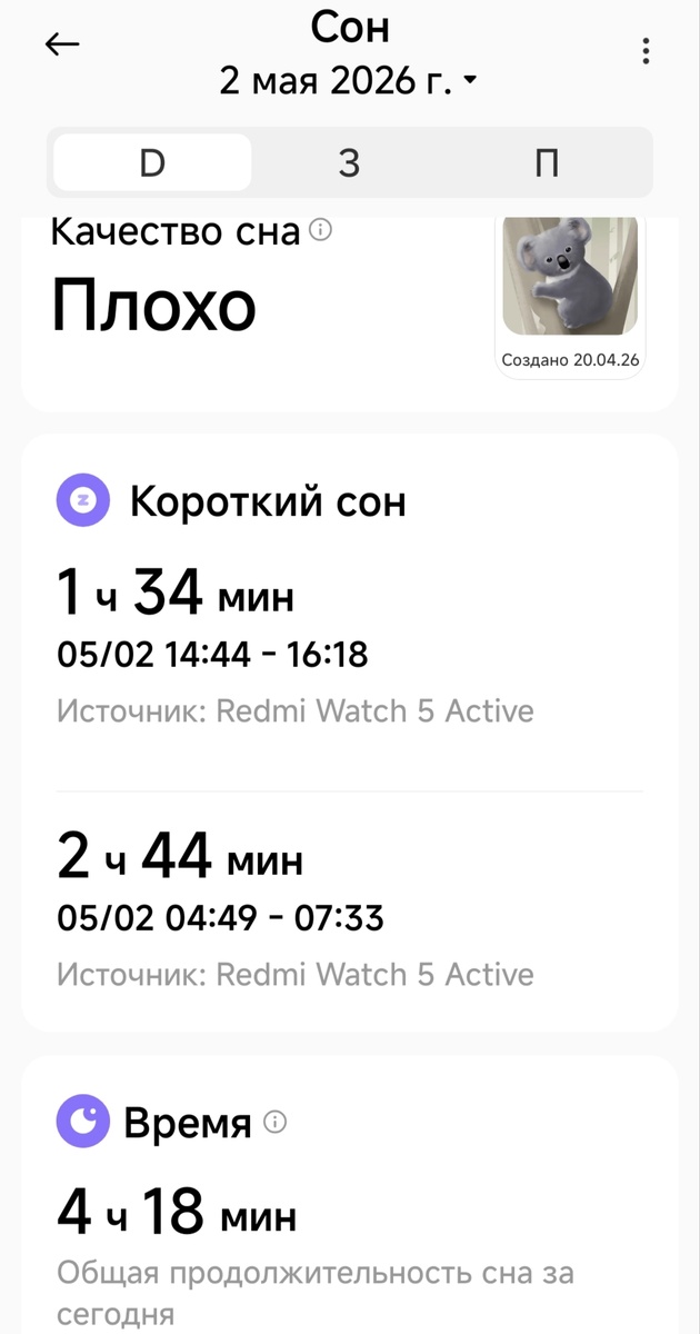 Анализ сна от приложения Mi Fitness.