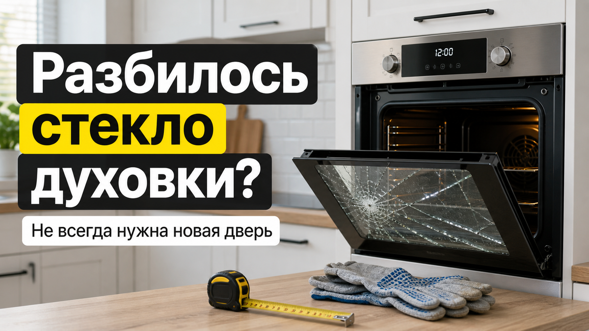 Разбилось стекло духовки — не спешите менять всю дверь. Во многих случаях можно изготовить новое жаропрочное стекло по размеруР   азбитое стекло двери духовки, рулетка и перчатки для замера перед заменой жаропрочного стекла.