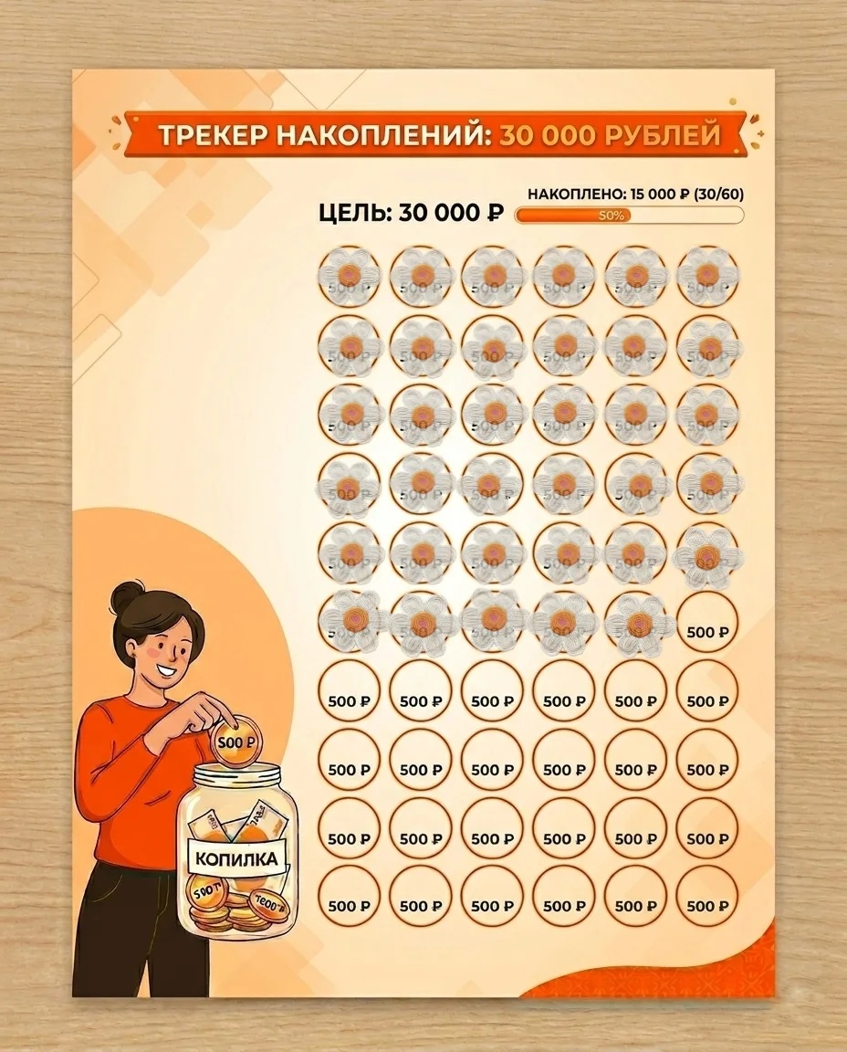 Сделала себе трекер накоплений, люблю такое