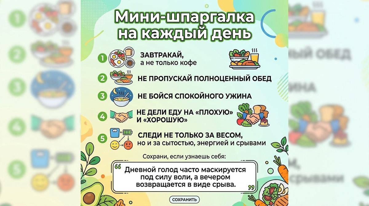 модную систему питания. Не стал вручать список "запрещёнки". И, что меня удивило, не предложил голодать