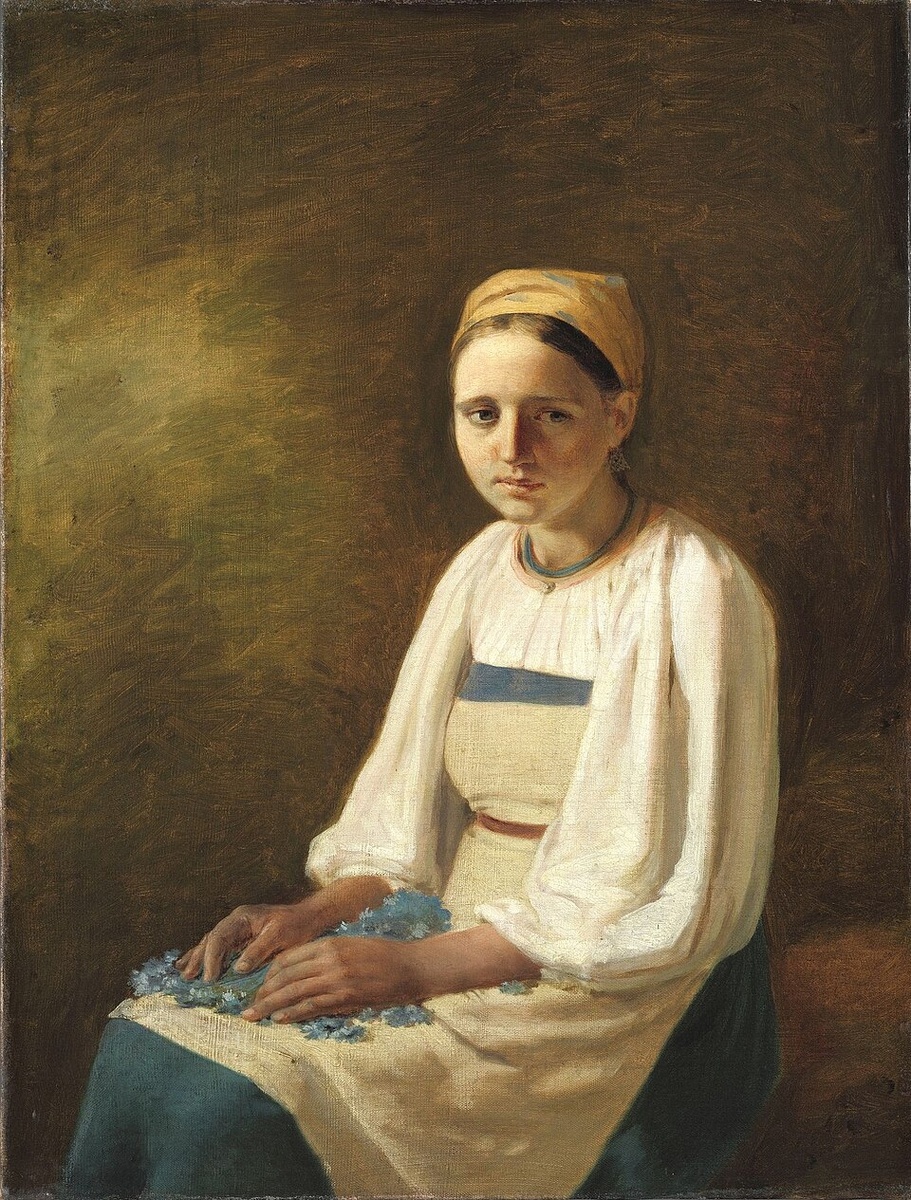 А. Г. Венецианов «Девушка с васильками», 1820 –1830-е годы. Холст, масло. Размеры: 49х37,1 см. Государственная Третьяковская галерея. Фото картины взято из открытого источника.