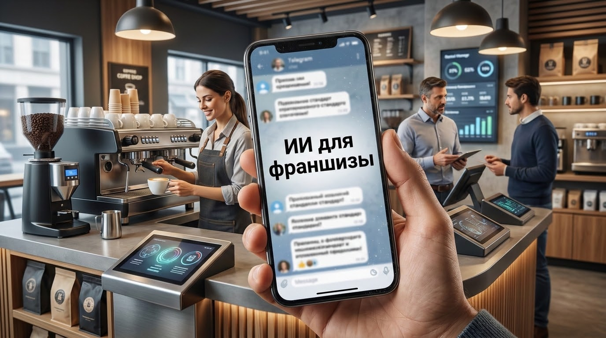 ИИ-ассистент франшизной сети отвечает на вопрос сотрудника по стандарту обслуживания в мессенджере Telegram