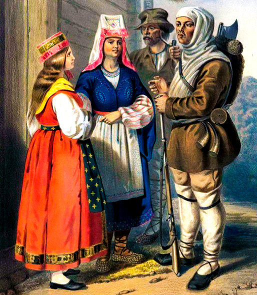 Зыряне (коми) и вотяки (удмурты) в традиционной одежде, 1862 год