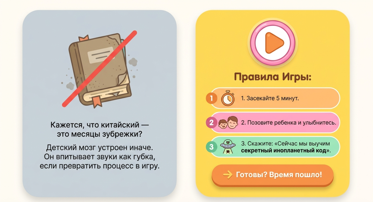 Позовите ребенка, улыбнитесь и скажите, что сейчас вы научитесь секретному инопланетному коду.