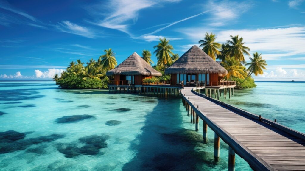    Beautiful Maldives travel destination. Generative AI tourist