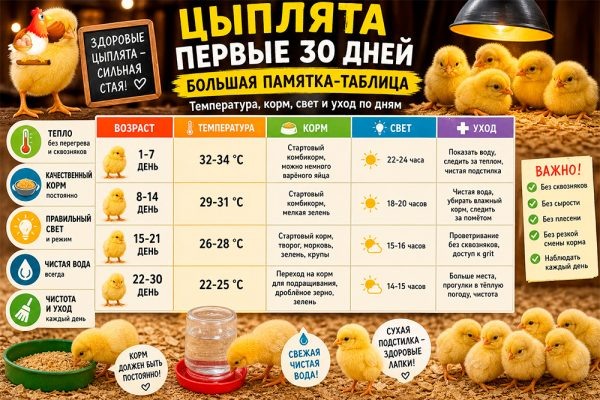Цыплята первые 30 дней – большая памятка-таблица, чтобы пушистая банда выросла, а не устроила куриный апокалипсис 🐤🐥🐤