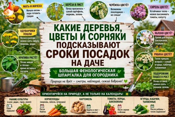 Какие деревья, цветы и сорняки говорят огороднику, когда пора сажать в грунт разные овощи, зелень и цветы? 🌱🌳🌹