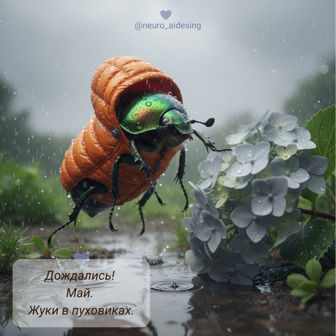 майский жук в пуховике ИИ