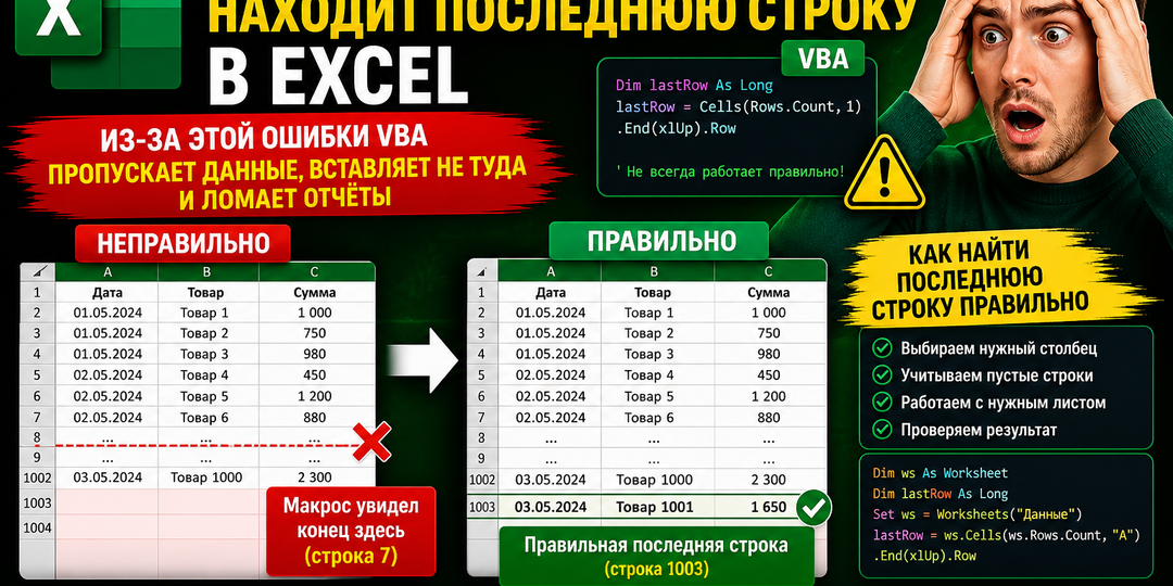 VBA неправильно находит последнюю строку в Excel — причины и безопасные решения