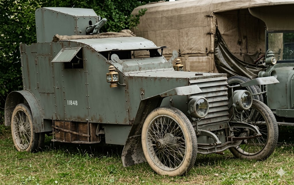 Бронеавтомобиль Peugeot образца 1914 года собственной персоной. Фотография в свободном доступе.