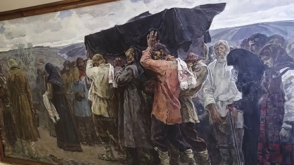 Картина Ю. Ромашкова «Похороны М. Ю. Лермонтова в Тарханах». Считается незаконченной, хранится в Неверкино.