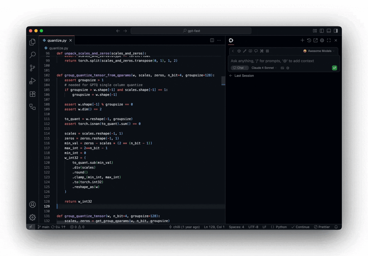    Плагин Continue в VS Code — чат с ИИ-ассистентом прямо в редакторе. Источник: github.com/continuedev