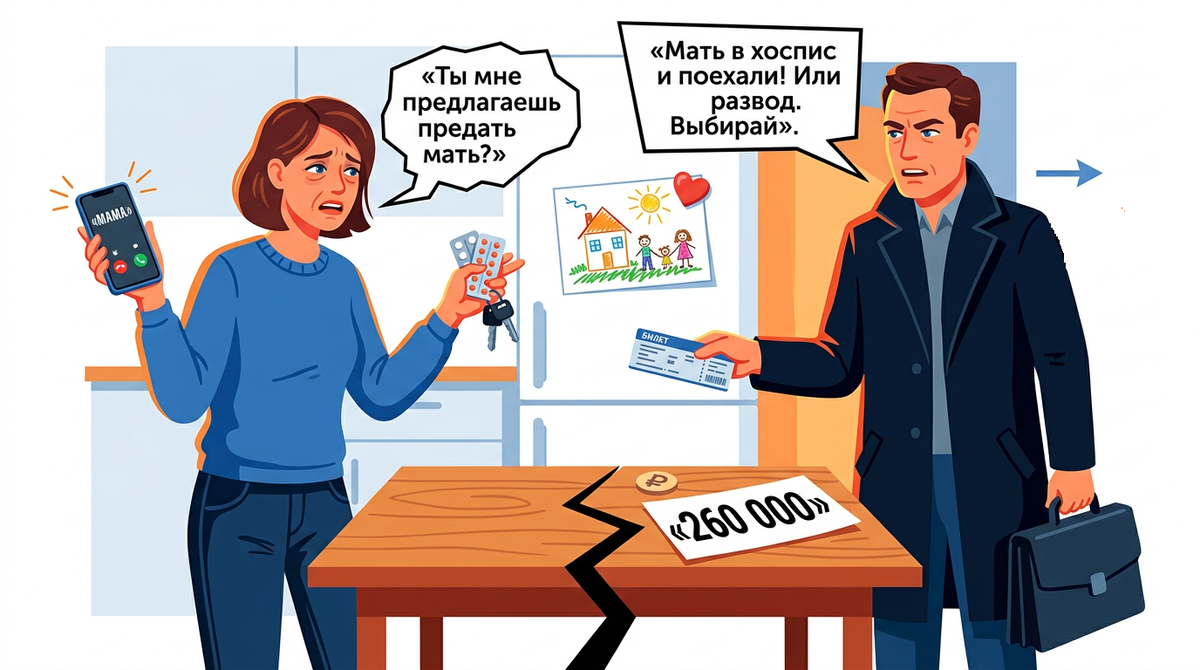 «Или едешь со мной, или развод. Мать — в хоспис». Муж поставил ультиматум: карьера или больная мама