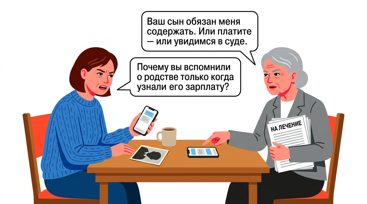 Я видела эту женщину один раз — на похоронах мужа. Теперь мой сын должен платить ей алименты, потому что он “успешный айтишник”.