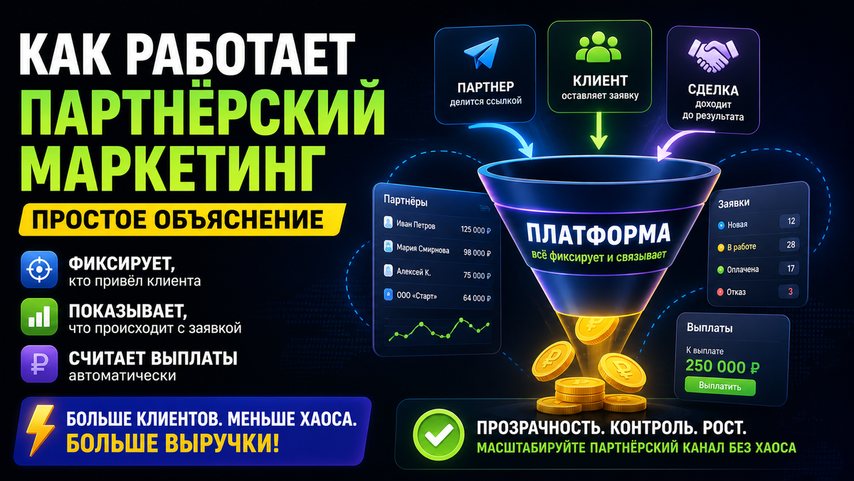Партнёрский маркетинг без хаоса: как устроена система, которая фиксирует клиентов, сделки и выплаты.