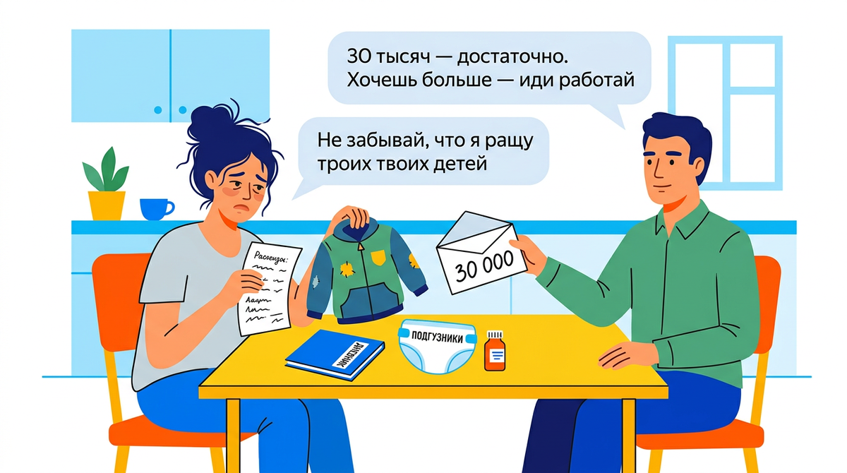 «Хочешь больше — иди работай»: муж зарабатывает 150 тысяч, а мне на троих детей дает 30. Я сижу дома с его детьми 10 лет. Он называет меня содержанкой