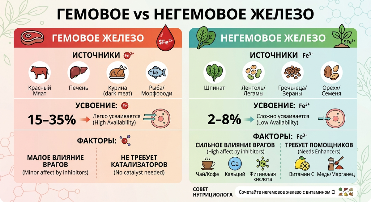 Гемовое, Негемовое железо