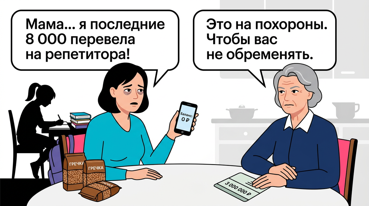 «Это на похороны» — мать копит 3 миллиона 15 лет, а дочь с внучкой живут на гречке. По закону она права. Но по-человечески — как можно смотреть на нищету своих детей, сидя на миллионах?