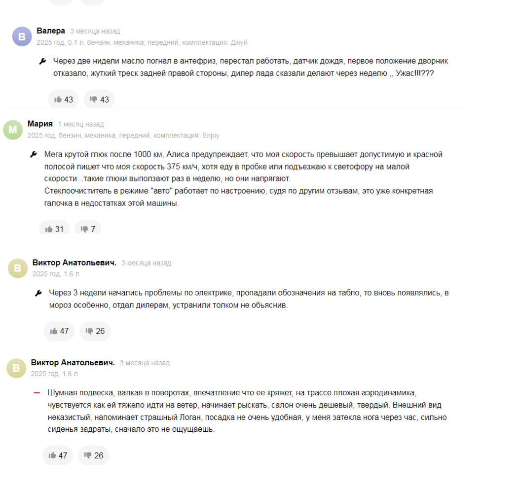 Пример отзывов владельцев о Искре с портала Дром