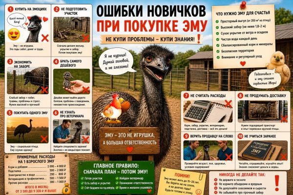 Ошибки новичков при покупке эму – как не купить домашнего динозавра, который разорит участок и вашу нервную систему